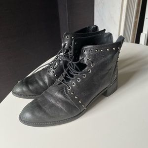 Stuart Weitzman black Leather Studded ankle boots